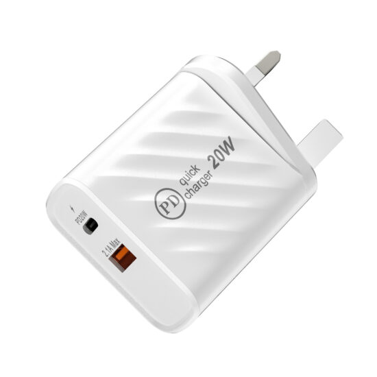 UK 20W USB + PD Fast Wall Charger with 3 USB Ports
