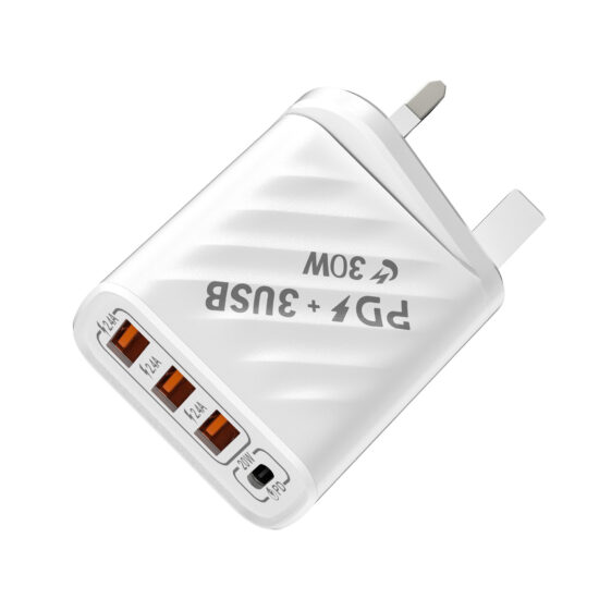 UK 20W USB + PD Fast Wall Charger with 3 USB Ports