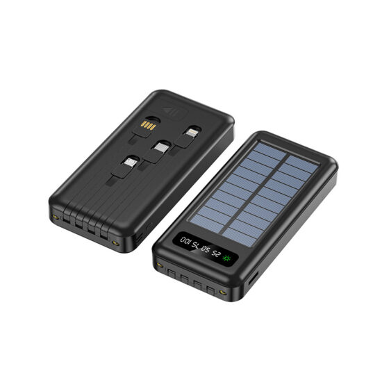  Ultra-Slim 20000mAh Solar Outdoor Power Bank with Built-in Cables