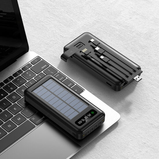  Ultra-Slim 20000mAh Solar Outdoor Power Bank with Built-in Cables