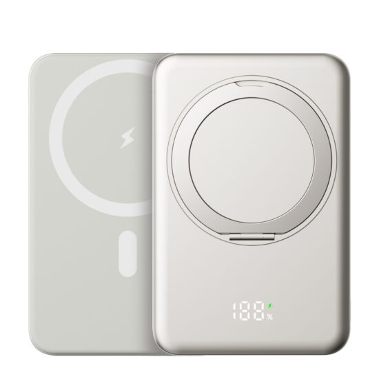 "Slim magnetic wireless 5000mAh power bank with stand and digital display"