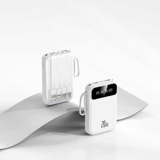 20000mAh Mini Power Bank with Built-in Cable – Compact and Portable