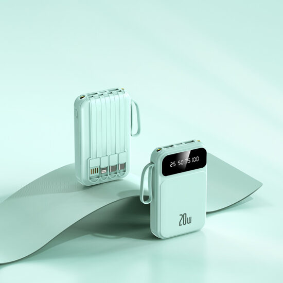 20000mAh Mini Power Bank with Built-in Cable – Compact and Portable