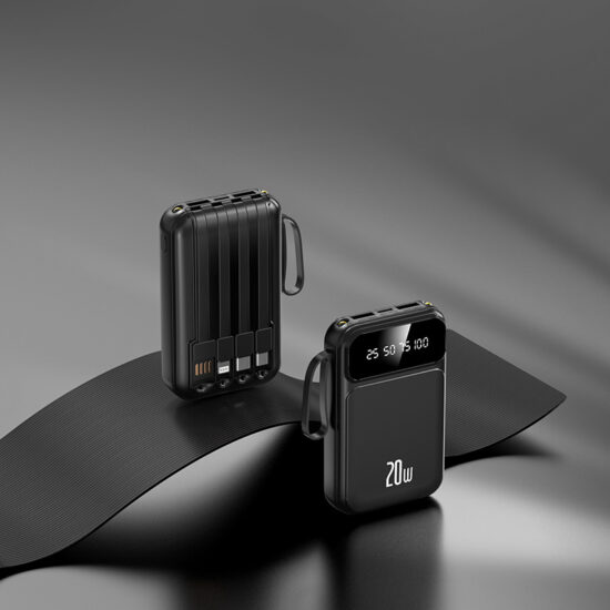20000mAh Mini Power Bank with Built-in Cable – Compact and Portable
