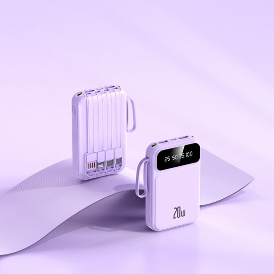 20000mAh Mini Power Bank with Built-in Cable – Compact and Portable