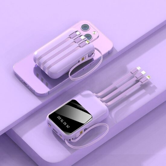20000mAh Compact Power Bank with Built-in Charging Cables and Custom Logo