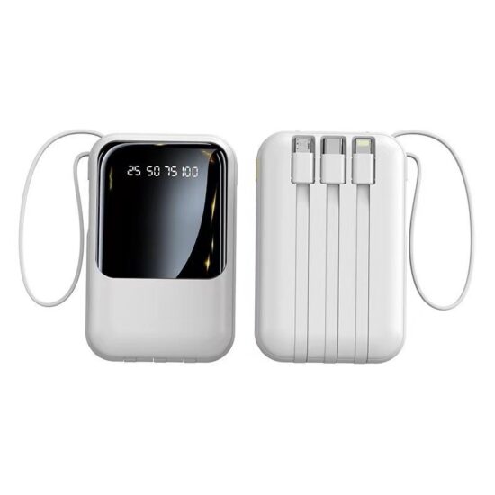 20000mAh Compact Power Bank with Built-in Charging Cables and Custom Logo
