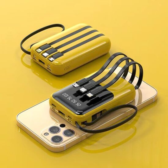 20000mAh Compact Power Bank with Built-in Charging Cables and Custom Logo
